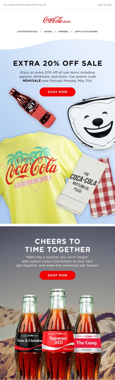 COKE-332-Email-5-25-Memorial-Day-SaleonSale-Custom-Bottles-Fathers-Day-Collection